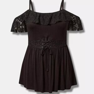 Torrid Black Gothic Lace Flowy Corset Off the Shoulder Tank Blouse Size 1 (1XL)